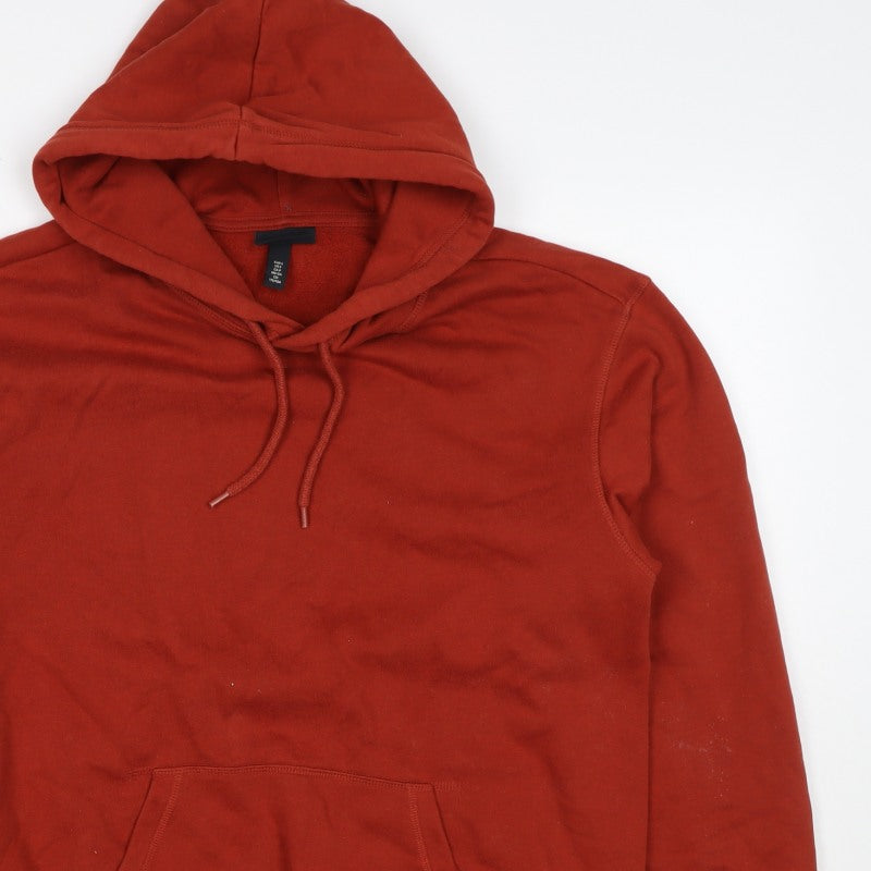 H&M Men's Red S Relaxed Fit Pullover Hoodie Pockets