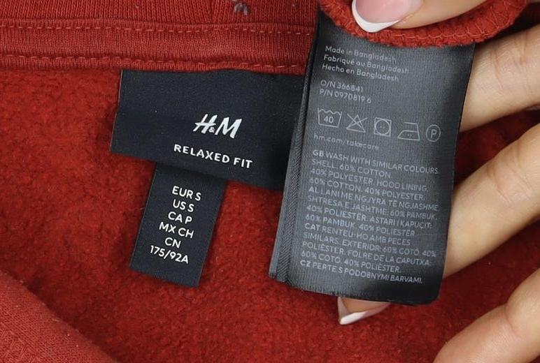 H&M Men's Red S Relaxed Fit Pullover Hoodie Pockets