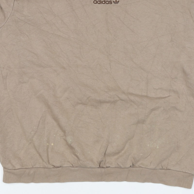 Adidas Women Beige XL Pullover Fleece Logo Crew Neck Sweatshirt