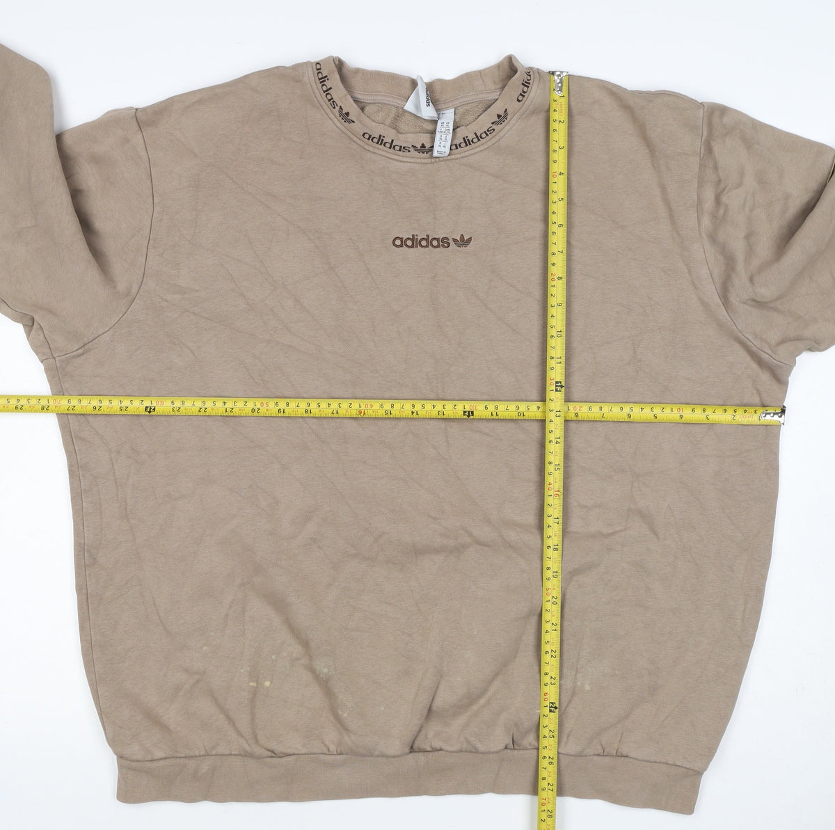 Adidas Women Beige XL Pullover Fleece Logo Crew Neck Sweatshirt