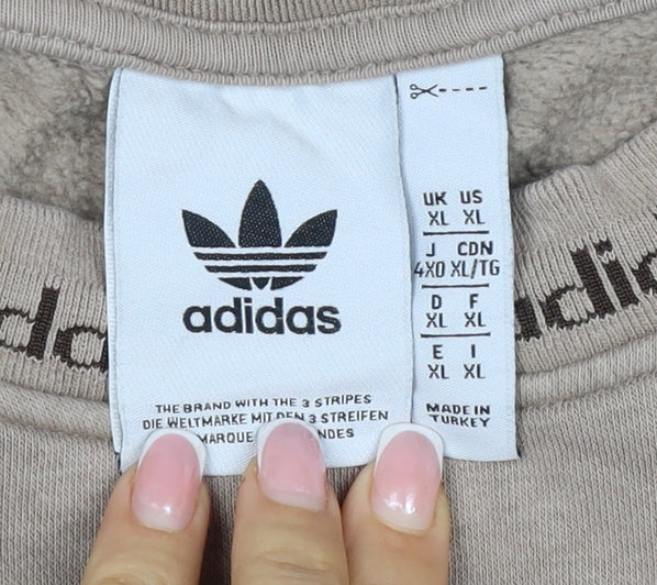 Adidas Women Beige XL Pullover Fleece Logo Crew Neck Sweatshirt