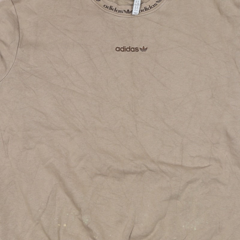 Adidas Women Beige XL Pullover Fleece Logo Crew Neck Sweatshirt
