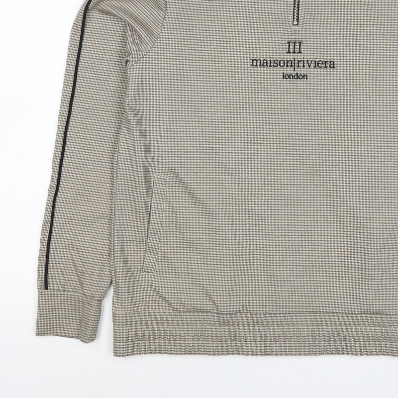 Additional view of Maison Riviera Men's Beige L 1/4 Zip Check Sweatshirt Pockets