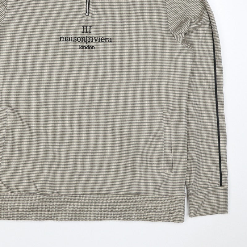 Additional view of Maison Riviera Men's Beige L 1/4 Zip Check Sweatshirt Pockets