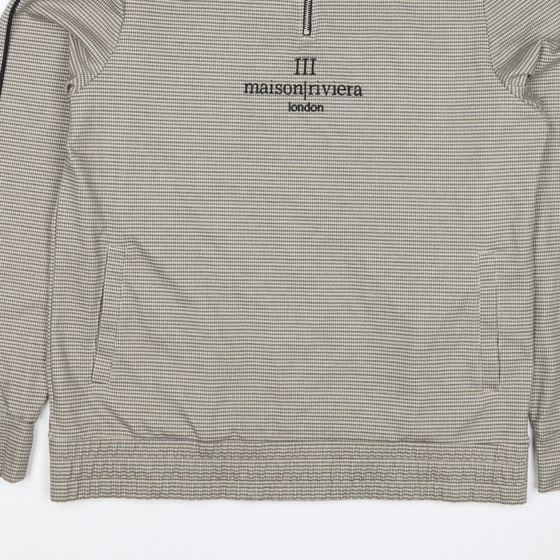 Additional view of Maison Riviera Men's Beige L 1/4 Zip Check Sweatshirt Pockets