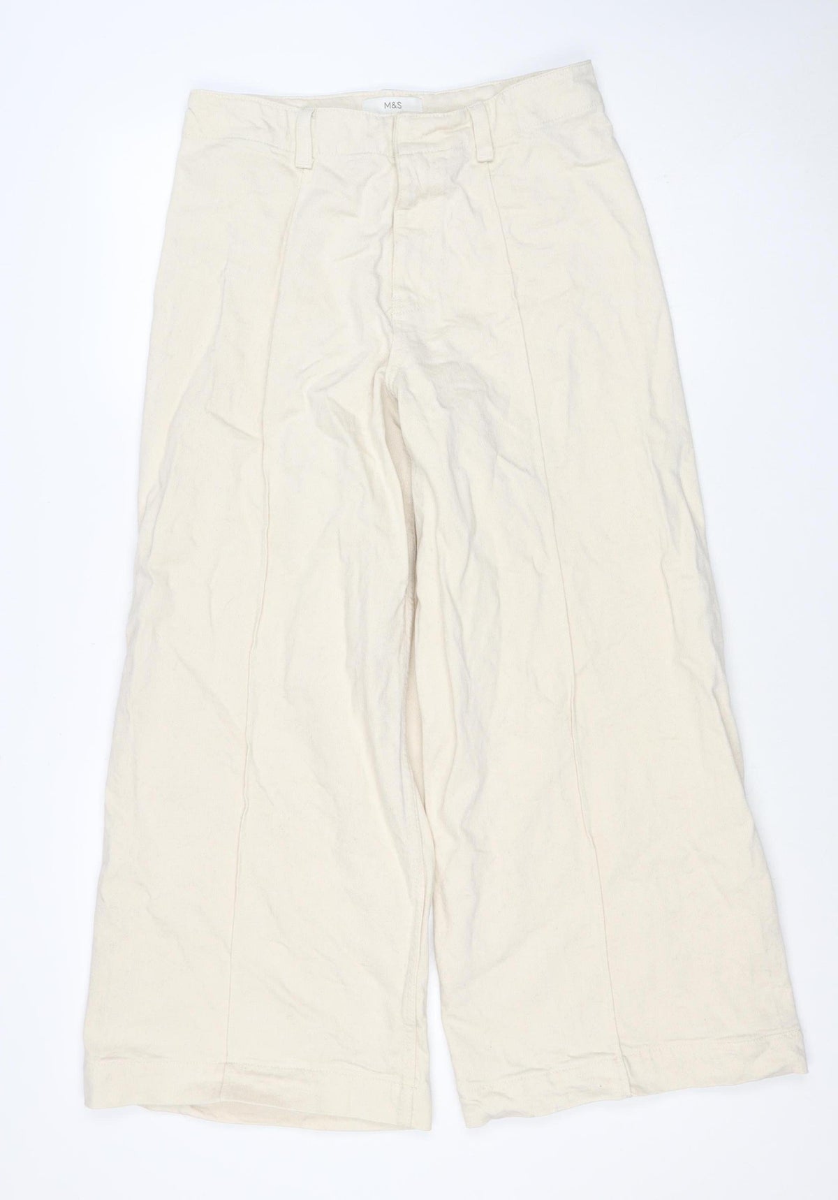 Marks & Spencer Women’s Ivory Wide-Leg Jeans UK 14 Regular Cotton Stretch