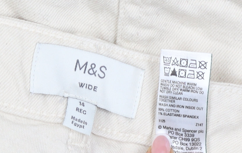 Marks & Spencer Women’s Ivory Wide-Leg Jeans UK 14 Regular Cotton Stretch