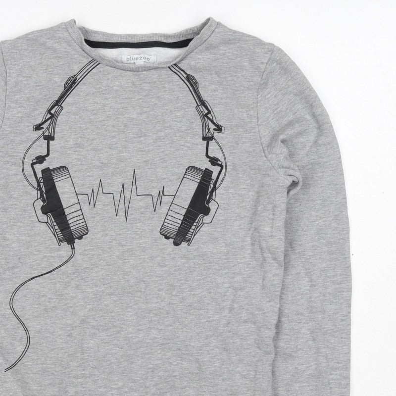 Bluezoo Boys Grey 12-13 Years Pullover Sweatshirt Headphones Graphic