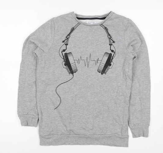 Bluezoo Boys Grey 12-13 Years Pullover Sweatshirt Headphones Graphic