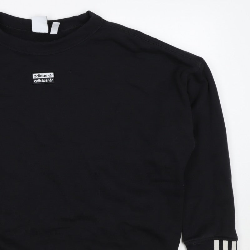 adidas Women Black UK 16 Pullover Crew Neck Logo Sweatshirt