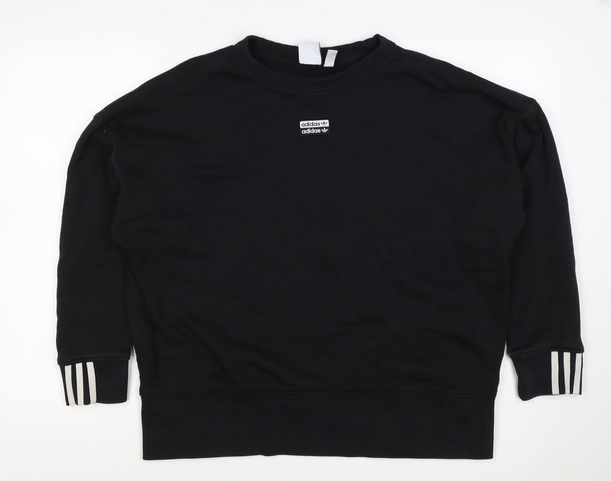 adidas Women Black UK 16 Pullover Crew Neck Logo Sweatshirt