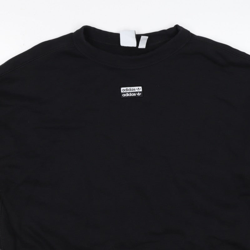 adidas Women Black UK 16 Pullover Crew Neck Logo Sweatshirt