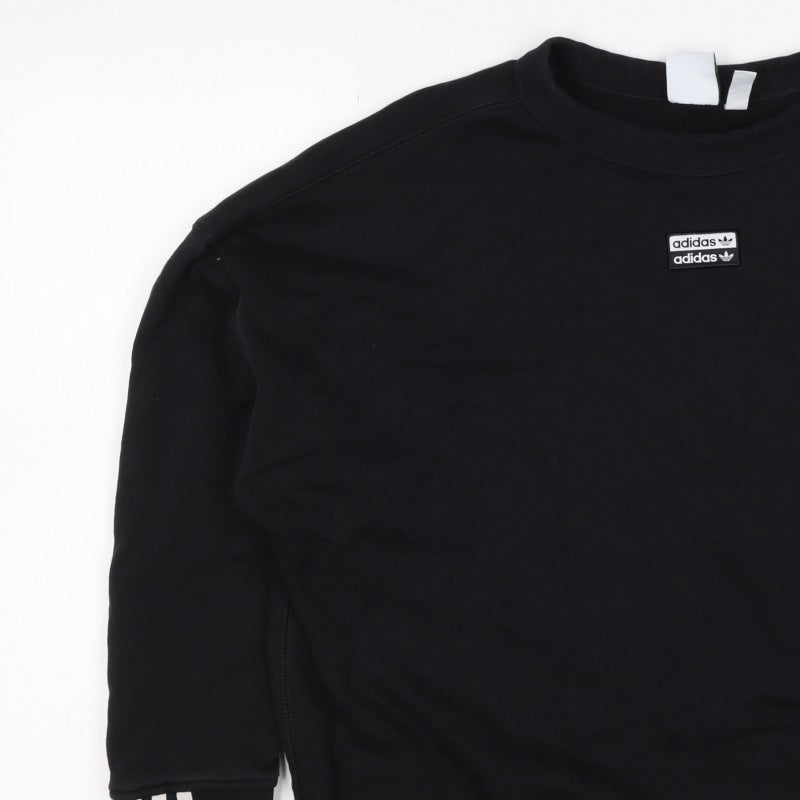adidas Women Black UK 16 Pullover Crew Neck Logo Sweatshirt