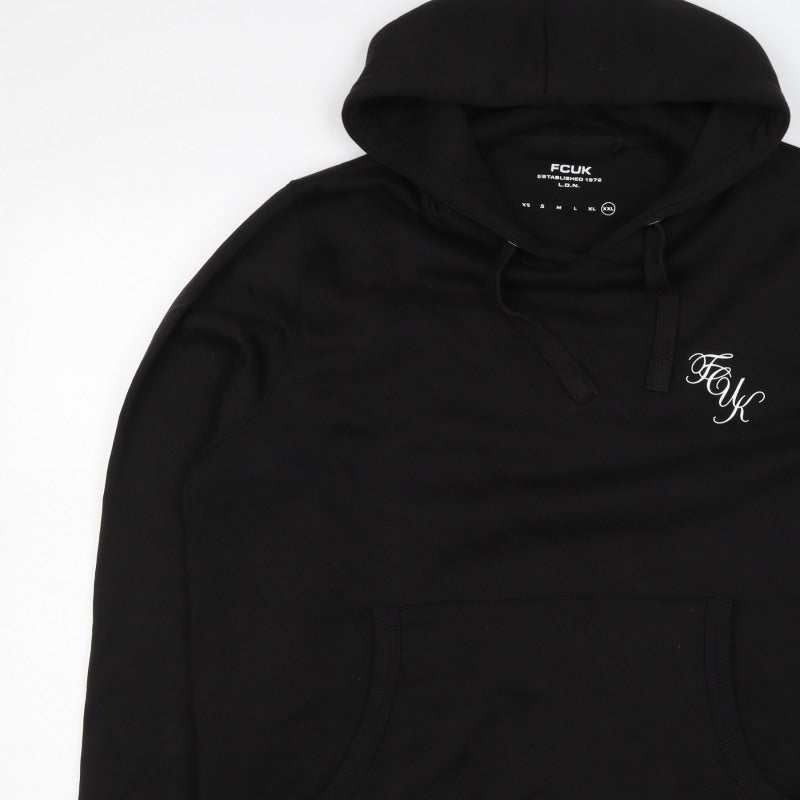 FCUK Men’s Black 2XL Pullover Hoodie Logo Drawstring Pocket