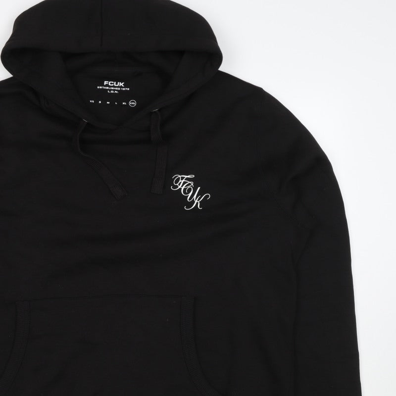 FCUK Men’s Black 2XL Pullover Hoodie Logo Drawstring Pocket