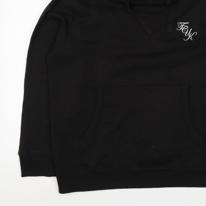 FCUK Men’s Black 2XL Pullover Hoodie Logo Drawstring Pocket