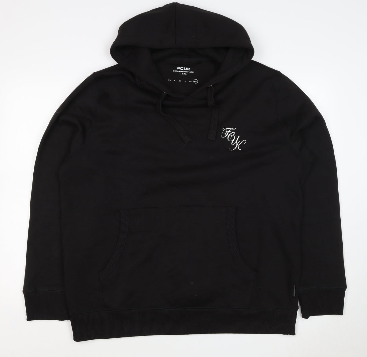FCUK Men’s Black 2XL Pullover Hoodie Logo Drawstring Pocket