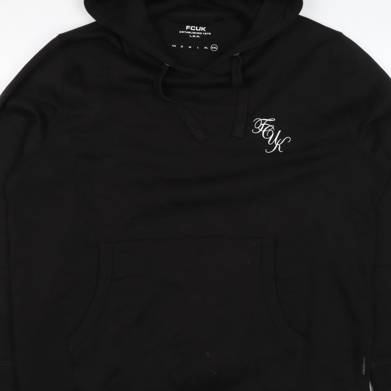 FCUK Men’s Black 2XL Pullover Hoodie Logo Drawstring Pocket