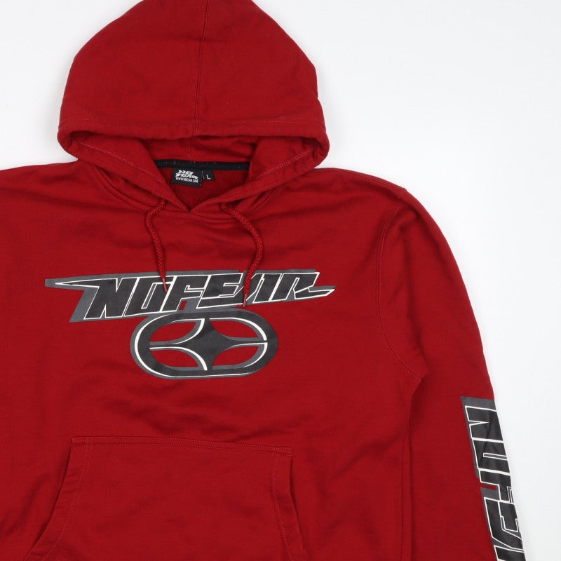 No Fear Men's Red L Pullover Hoodie Graphic Logo Pocket