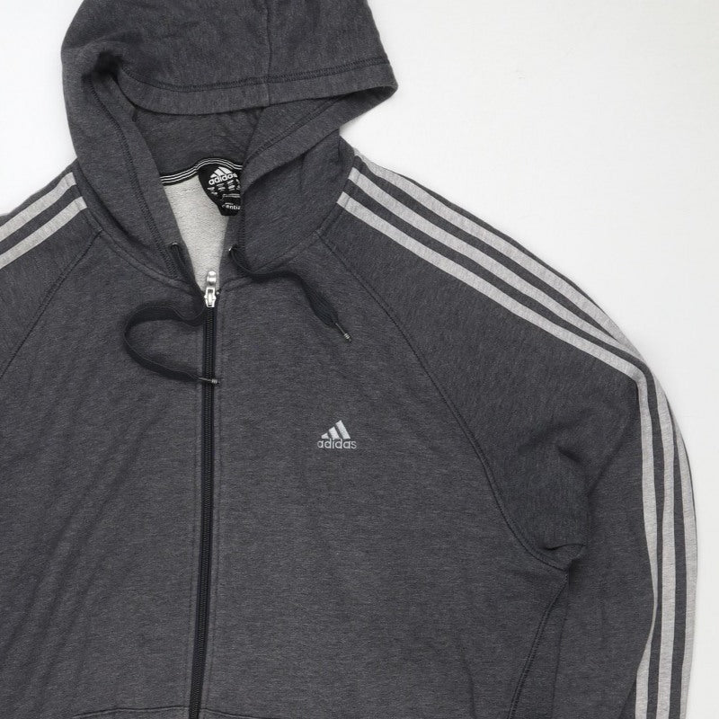 Adidas Men's Grey M Full Zip Hooded 3 Stripe Hoodie