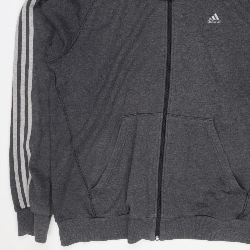 Adidas Men's Grey M Full Zip Hooded 3 Stripe Hoodie