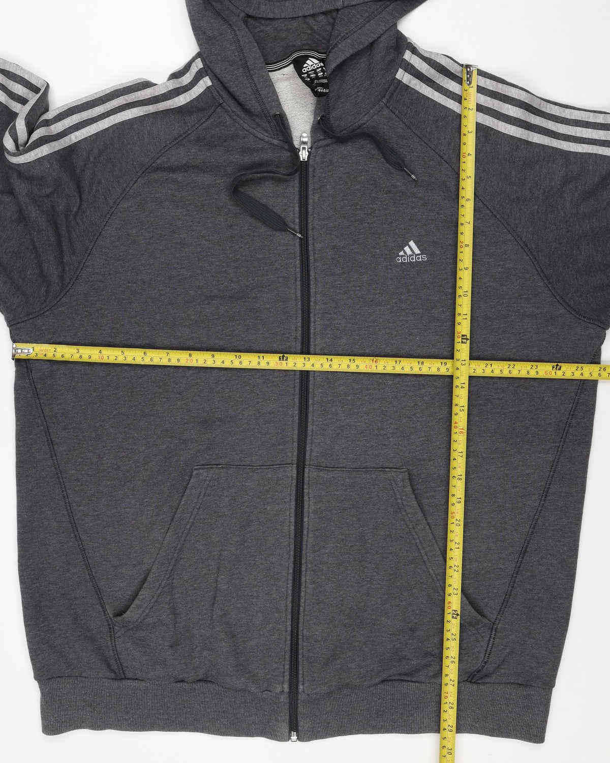 Adidas Men's Grey M Full Zip Hooded 3 Stripe Hoodie