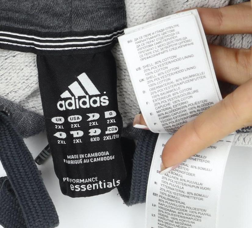 Adidas Men's Grey M Full Zip Hooded 3 Stripe Hoodie