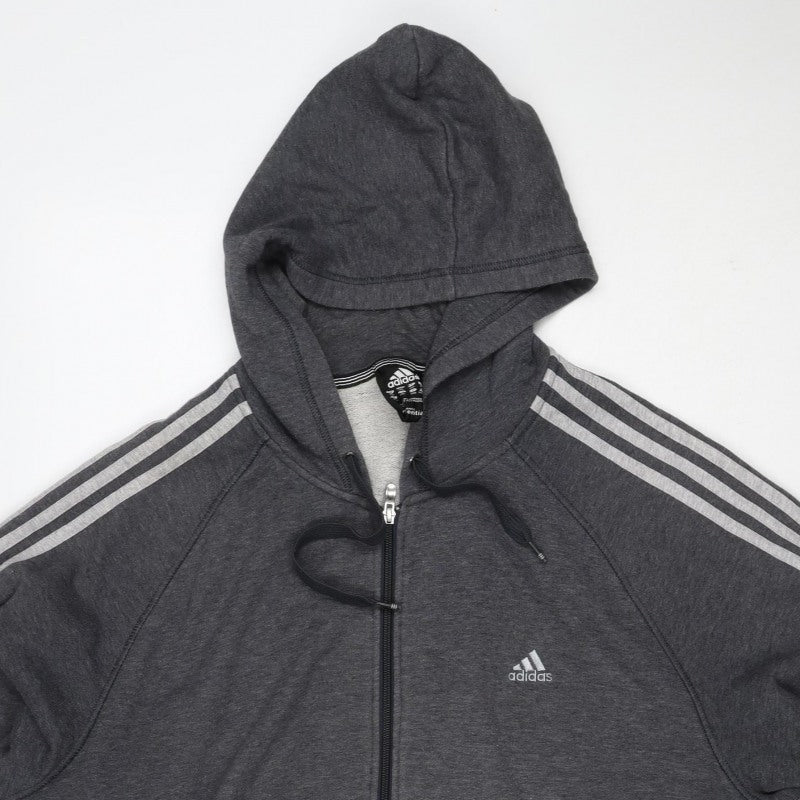Adidas Men's Grey M Full Zip Hooded 3 Stripe Hoodie