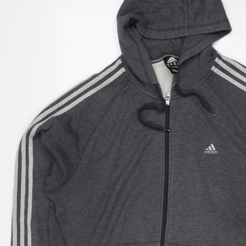 Adidas Men's Grey M Full Zip Hooded 3 Stripe Hoodie