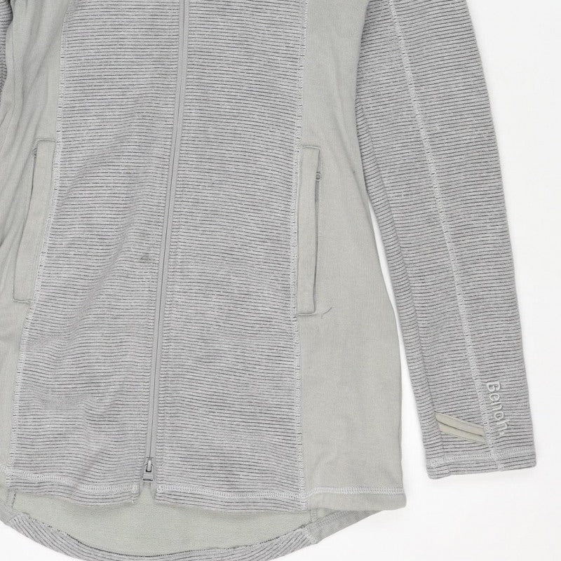 Bench Women Grey L Full Zip Hooded Ribbed Sweatshirt Zip Pockets