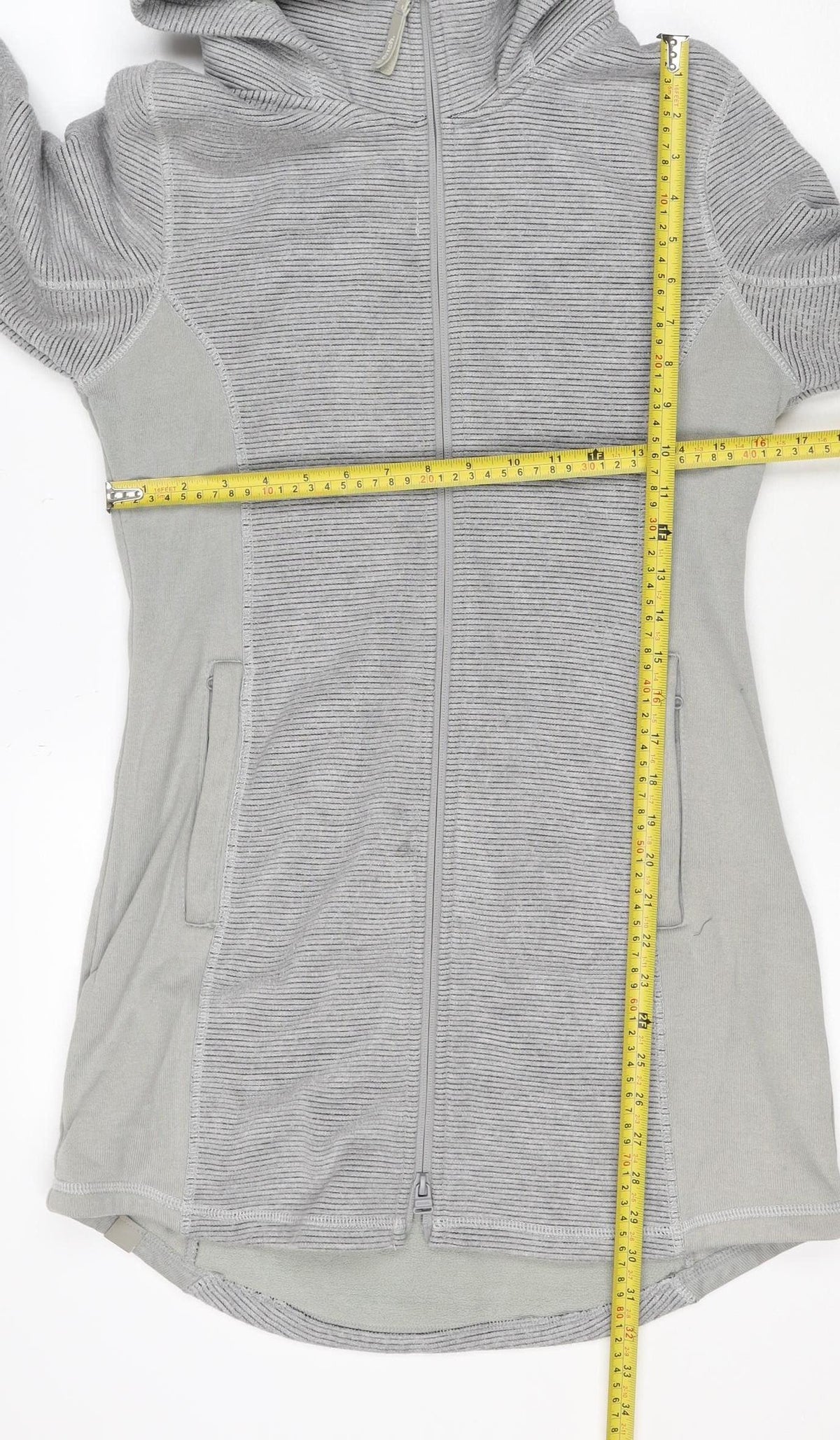 Bench Women Grey L Full Zip Hooded Ribbed Sweatshirt Zip Pockets