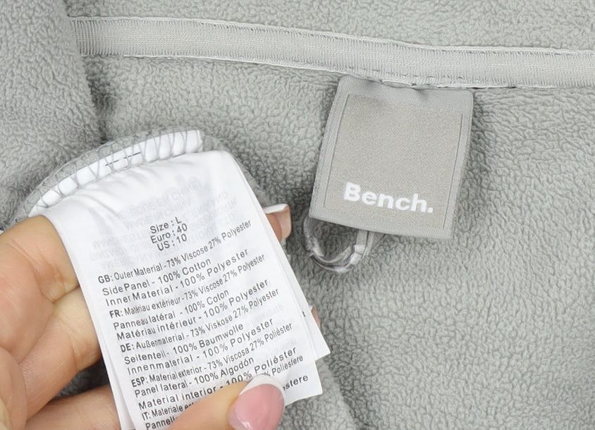 Bench Women Grey L Full Zip Hooded Ribbed Sweatshirt Zip Pockets