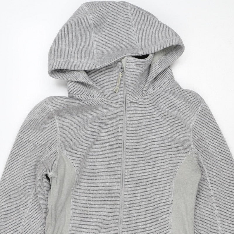 Bench Women Grey L Full Zip Hooded Ribbed Sweatshirt Zip Pockets