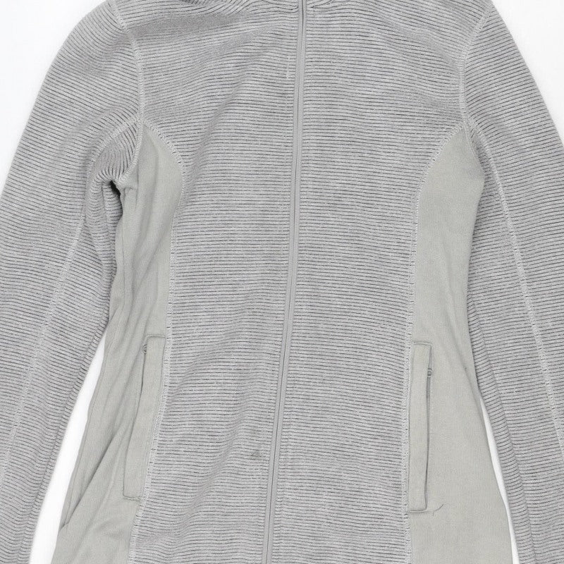 Bench Women Grey L Full Zip Hooded Ribbed Sweatshirt Zip Pockets