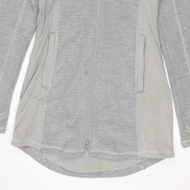 Bench Women Grey L Full Zip Hooded Ribbed Sweatshirt Zip Pockets
