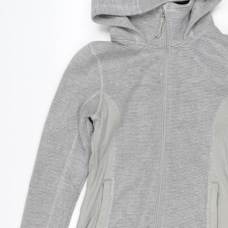 Bench Women Grey L Full Zip Hooded Ribbed Sweatshirt Zip Pockets