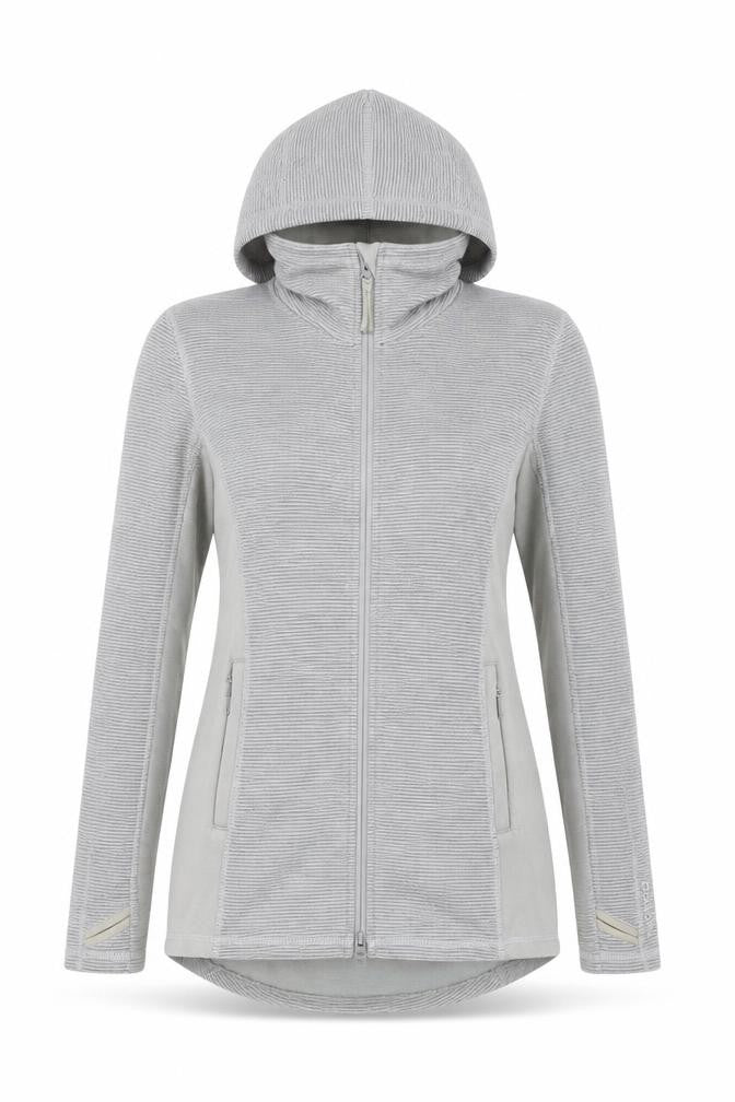 Bench Women Grey L Full Zip Hooded Ribbed Sweatshirt Zip Pockets