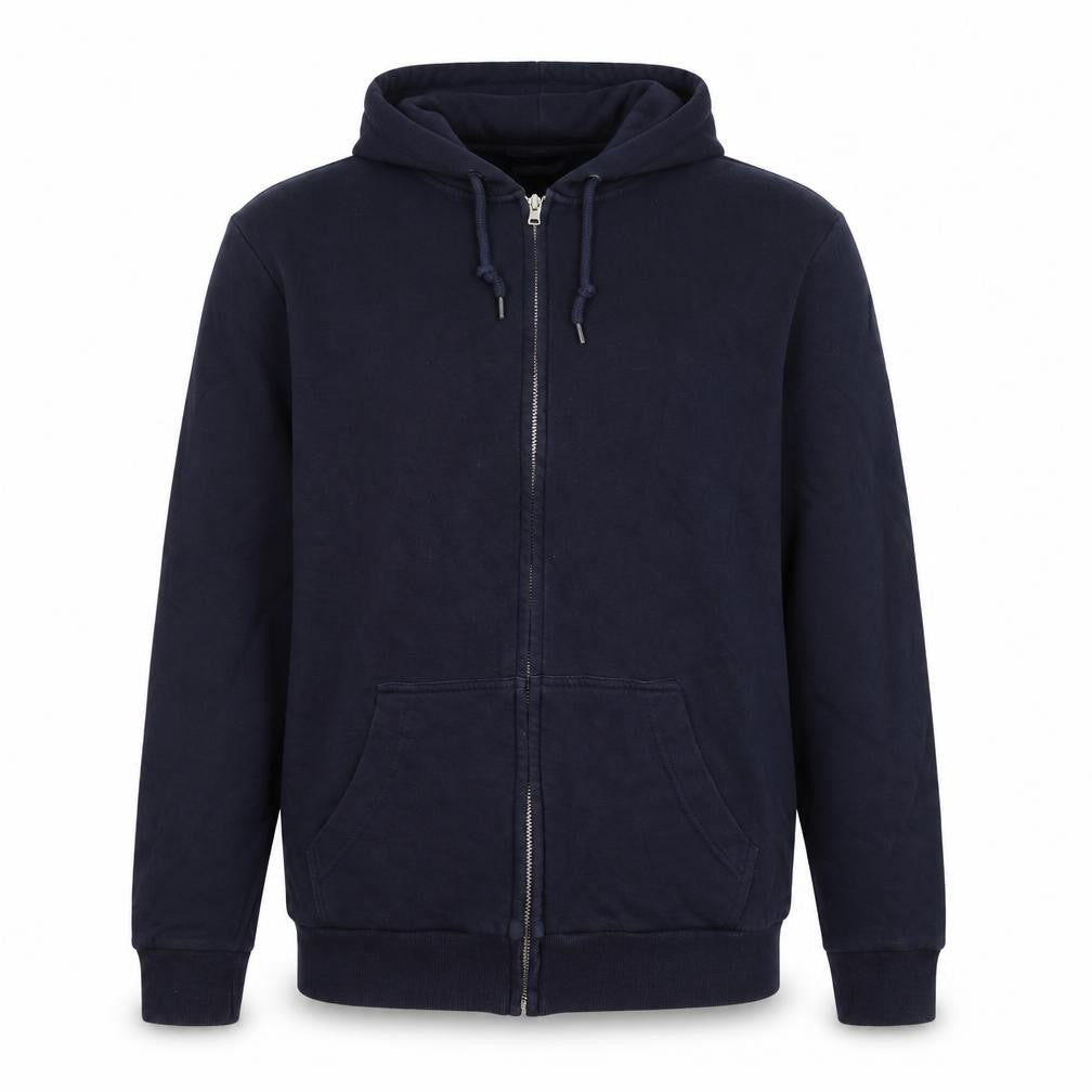 Front view of C&A Men’s Blue XL Full Zip Hooded Fleece Hoodie Pockets