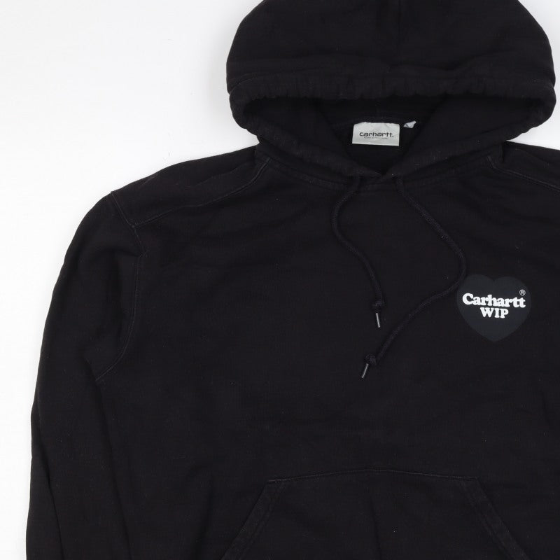 Carhartt WIP Men’s Black S Pullover Hoodie Heart Logo Cotton Blend