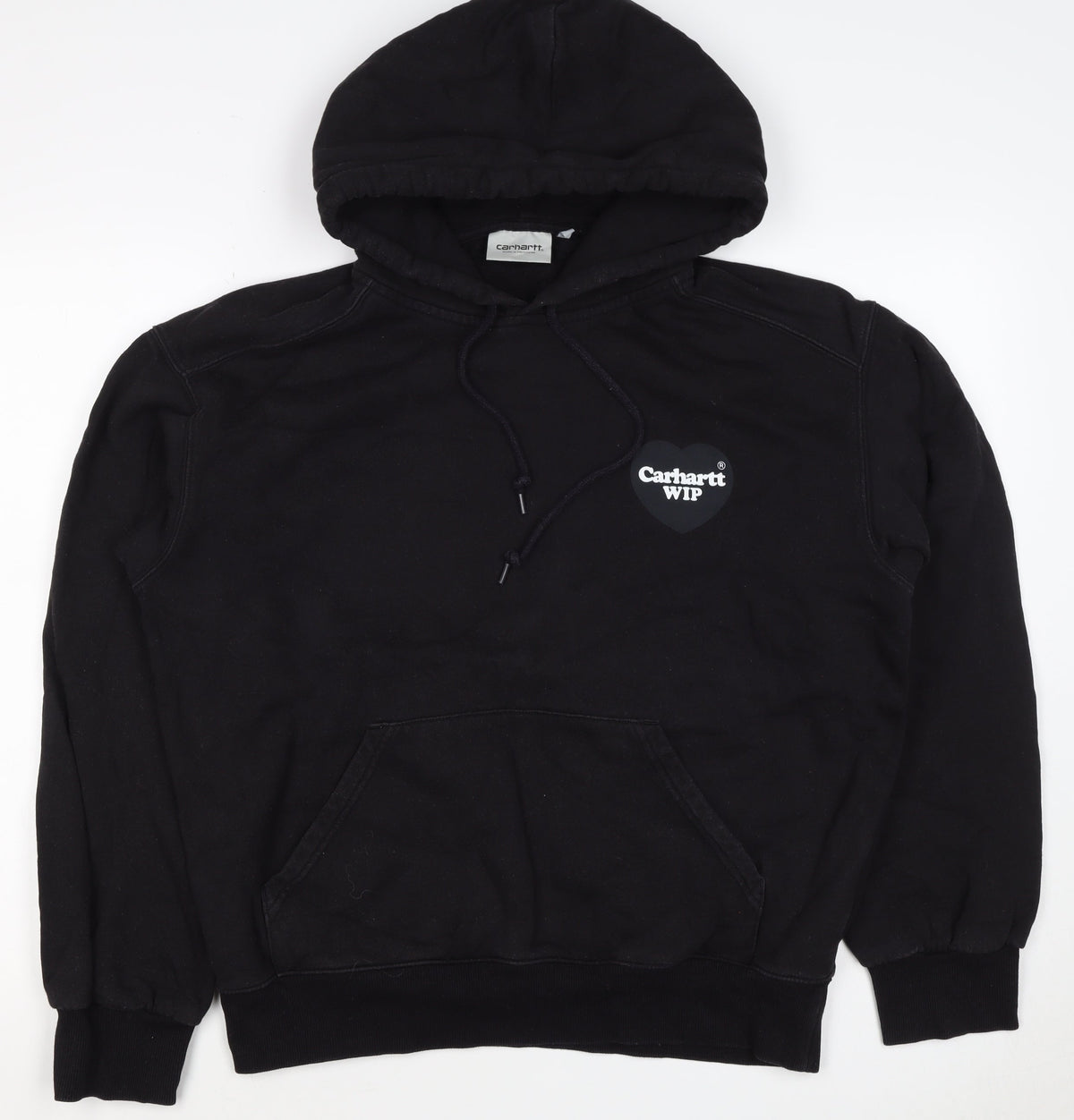 Carhartt WIP Men’s Black S Pullover Hoodie Heart Logo Cotton Blend