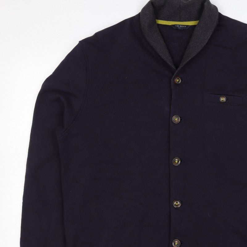 Ted Baker Men’s Blue XL Shawl Collar Button Knit Jacket
