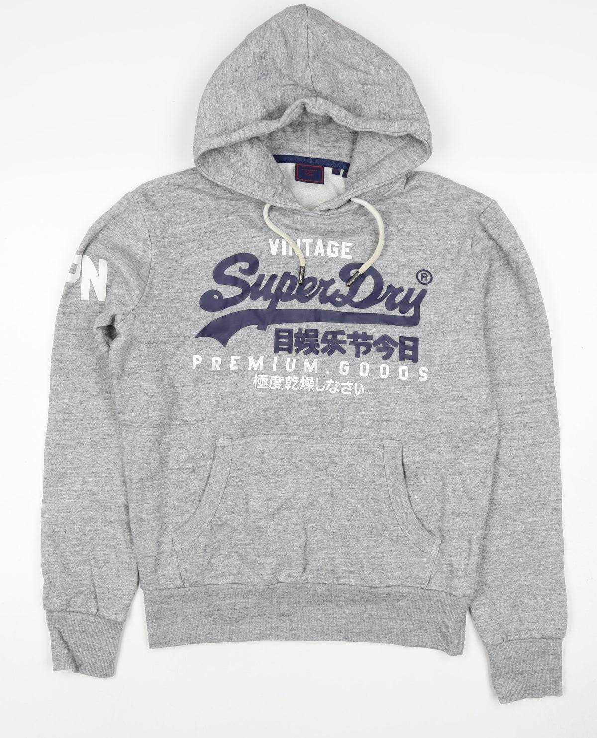 Superdry Men Grey S Pullover Hoodie Graphic Logo Fleece Pocket