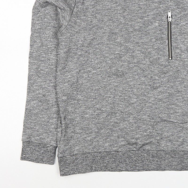 COS Men’s Grey Marl M Crew Neck Cotton Sweatshirt Zip Pocket