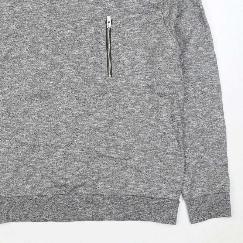 COS Men’s Grey Marl M Crew Neck Cotton Sweatshirt Zip Pocket
