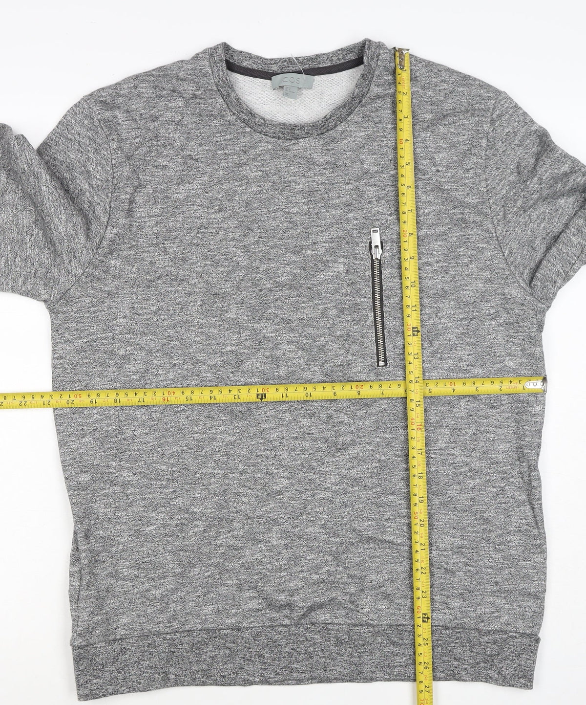COS Men’s Grey Marl M Crew Neck Cotton Sweatshirt Zip Pocket