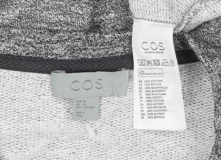 COS Men’s Grey Marl M Crew Neck Cotton Sweatshirt Zip Pocket