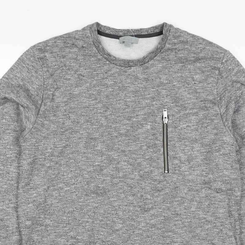 COS Men’s Grey Marl M Crew Neck Cotton Sweatshirt Zip Pocket