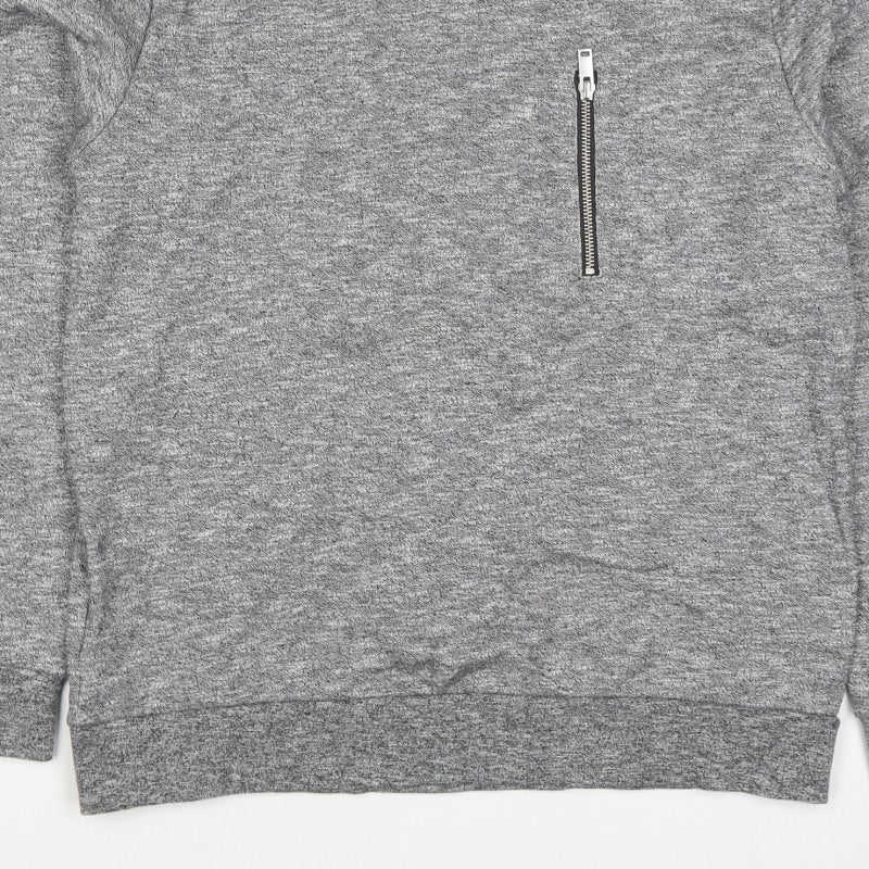 COS Men’s Grey Marl M Crew Neck Cotton Sweatshirt Zip Pocket