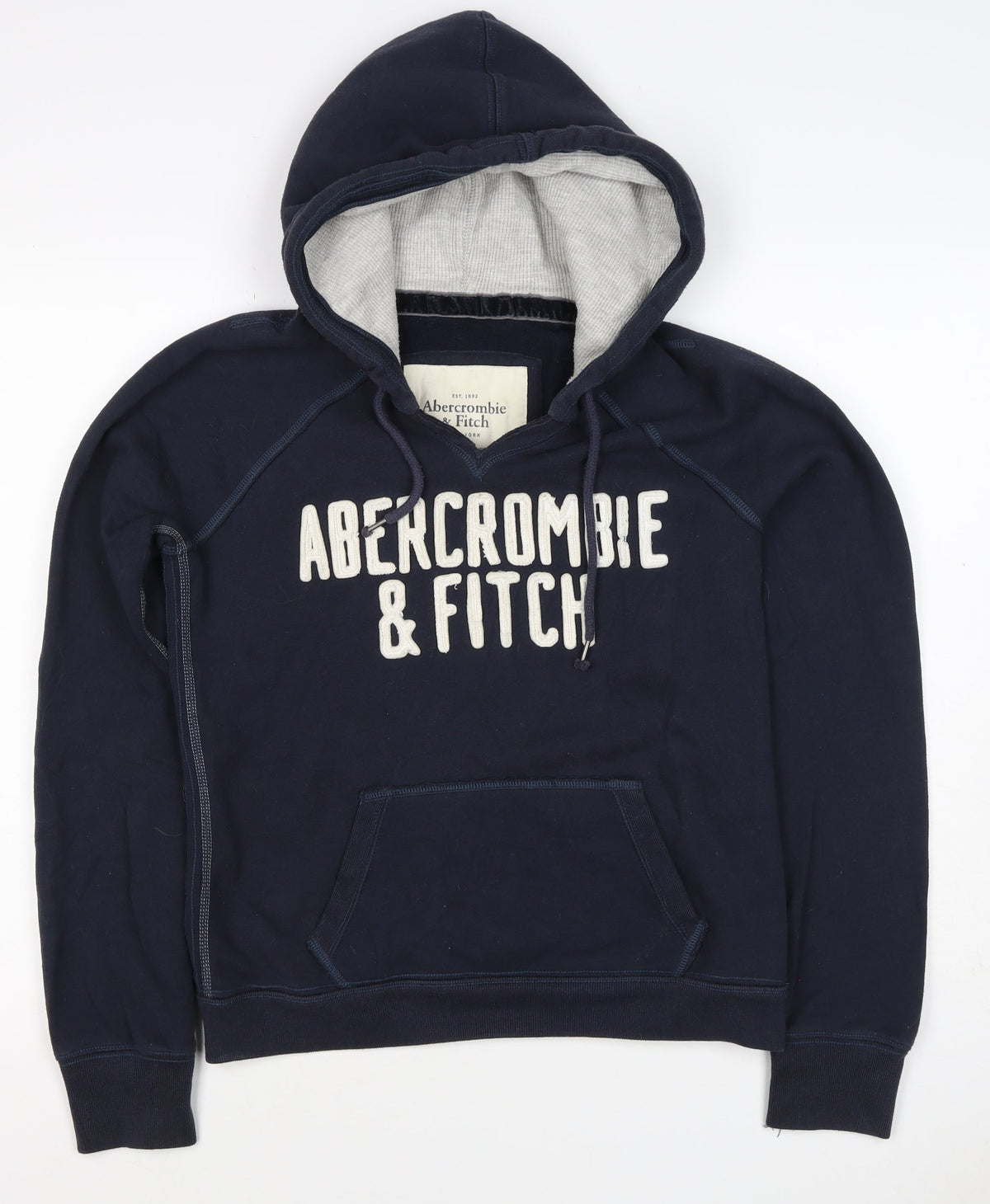 Abercrombie & Fitch Men Navy L Pullover Hoodie Logo Pocket Cotton Blend
