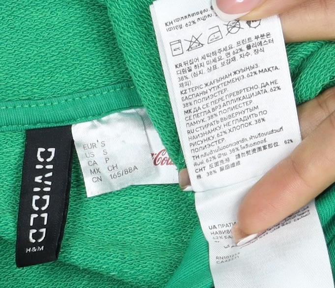 H&M Women Green UK 10 S Sprite Logo Hooded Pullover Sweatshirt